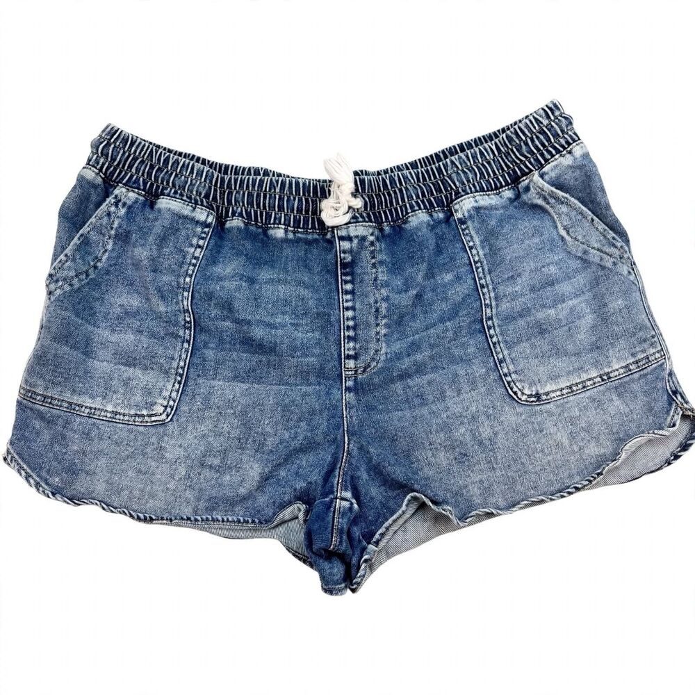 Maurices Shorts XL Blue Denim Acid Wash Elastic Waist Drawstring